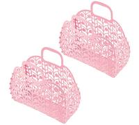 Wzxksoac 2X Baño Lavado Cesta de Almacenamiento Cesta de Ducha ExtraíBle Cesta de Baño de PláStico Cesta de La Compra Organizaciónde Almacenamiento Familiar Rosa