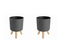 Wzxksoac 2X Macetas Modernas con Patas de Madera, Soporte para Dormitorio, Sala de Estar, Maceta de Pie en Maceta, Macetas de Jardín para El Hogar, A