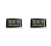Wzxksoac 2X Reloj de Pared Digital LCD Gran Número Tiempo Temperatura Calendario Alarma Mesa Escritorio Reloj Diseño Moderno Oficina Hogar Plata