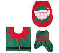 Wzxksoac 3 Unids/Set Decoraciones NavideñAs Baño Papá Inodoro Almohadilla para los Pies para el Asiento Tapa del Inodoro Alfombra para el Baño Accesorio - Verde