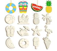 Wzxksoac 36 Adornos de Madera de Verano para Pintar, 12 Estilos, Recortes de Playa de Madera Sin Terminar, Adornos para Decorar.