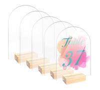 Wzxksoac 5 Letreros Acrílicos de Transparente en de 5 X 7 Pulgadas con Soporte de Madera, Placa Acrílica Redonda con, Letrero para Sentarse, Tarjetas de Mesa.