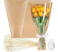 Wzxksoac 50 Bolsas de Flores para con 50 Porta Tarjetas y Cintas, Papel para Envolver de Flores.