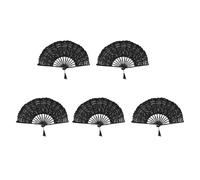 Wzxksoac 5X Abanico Hecho A Mano de Algodon de Encaje Plegable para Decorar la Boda la Fiesta (Negro)