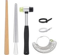Wzxksoac 6 Herramientas de Medición para Calibrar Anillos, Mandril, Varilla de Pulido de Madera y Martillo para Joyería, para Hacer y Reparar Anillos.