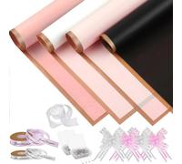 Wzxksoac 80 Hojas de Papel de Regalo de Flores, Papel de Regalo Floral Negro y Rosa con Cintas, para el Día de la Madre, Bodas, Acción de Gracias