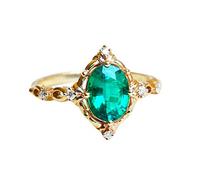 Wzxksoac Anillo de Circón Ovalado de Piedra Verde Pequeño Anillo de Dedo Fino Anillos de Boda de Color para Mujer Joyería de Moda Z45-8