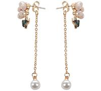 Wzxksoac Aretes Colgante De Hoja Flro Aretes De Temperamento De Perlas Con De Cristal De Moda Para Mujer