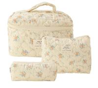 Wzxksoac Bolsa de CosméTicos de Maquillaje Bolsa de Maquillaje Acolchada de AlgodóN de 3 Piezas Bolsa de Aseo Floral EstéTica para Mujeres,B