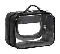 Wzxksoac Bolsa de Maquillaje Transparente, Estuche Doble para CosméTicos de Viaje, Bolsa de ArtíCulos de Tocador Impermeable, Bolsa de Almacenamiento Abierta de Gran Capacidad, Color Negro