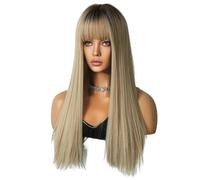 Wzxksoac Cabeza Rubia ChampáN TeñIda de MarróN 64 cm Peluca de Cosplay Europa y Peluca Que Cubre la Cabeza con Gradiente de Pelo y Liso