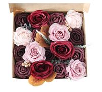 Wzxksoac Caja de Flores Artificiales Caja de Regalo de Flores Falsas de CumpleañOs de Fiesta de Bodas Ramo de Bricolaje para el Hogar Cabeza de con Varilla A