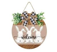 Wzxksoac Cartel Colgante de Madera de Pascua, Cartel de de Conejito, DecoracióN de Puerta con Lazo, Pascua RúStica 40 X 40 Cm