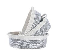 Wzxksoac Cestas de Cuerda de AlgodóN de 3 Piezas con Asas Juego de Cestas de Almacenamiento de Tejido Ovalado de AlgodóN Natural, Cesta de Juguete - + Gris 2