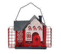 Wzxksoac Comedero para Colibríes, Casa para Pájaros Automática, Doble Casa para Pájaros, Decoración para Exteriores de Metal, Color Rojo