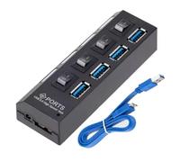 Wzxksoac Concentrador USB 3.0 de 4 Puertos, Divisor USB, Concentrador USB 3.0 Multipuerto, Adaptador de Corriente con Interruptor Individual para PC.