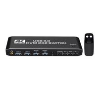 Wzxksoac Conmutador KVM de Pantalla Dual con Conmutador de Alta Resolución 4K@60HZ Conector para Auriculares 3.5 Integración de Audio y USB 3.0