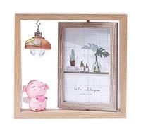 Wzxksoac de Fotos de Fotos NóRdico ConfiguracióN de Fotos de Madera Giratorio de Doble Cara con Light Pig