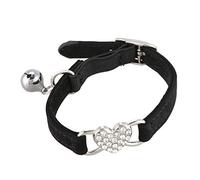 Wzxksoac del CorazóN y Collar de Campana EláStico de Seguridad Ajustable con Material de Terciopelo Suave Collar Producto para Mascotas PequeñO S Negro
