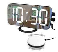 Wzxksoac Despertadores LED B, Reloj LED con Pantalla de Temperatura Posponer Salida USB Dual, Brillo Ajustable Negro