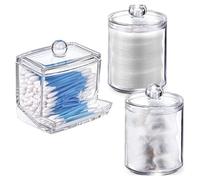 Wzxksoac Dispensador de Hisopos de PláStico Transparente de 3 Piezas y Soporte Qtip para BañO, Recipiente de Almacenamiento para Sales de BañO, Redondos, AcríLico