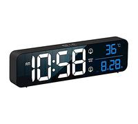 Wzxksoac Espejo LED Reloj Despertador Digital con MúSica, Alarma Dual, Temperatura, RepeticióN, Puerto de Carga USB para la Oficina el Dormitorio (Negro)