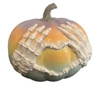 Wzxksoac Estatua de Calavera Rosa con Forma de Calabaza Tallada A Mano de Dopamina para Halloween, Estilo Gótico, Decoración de Resina, Accesorio de Escritorio.