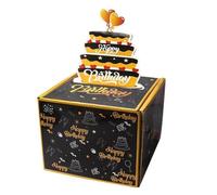 Wzxksoac Hucha de Feliz CumpleañOs para Regalo en Efectivo, Caja de Regalo con Tarjeta de Pastel para Amigos y Familiares, Negro + Dorado
