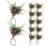 Wzxksoac Juego de 12 Servilleteros NavideñOs, Servilleteros con Conos de Pino Artificial Branche Red Berry Decor