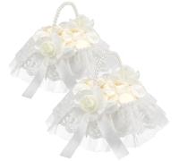 Wzxksoac Juego de 2 Cestas para Niña de Las Flores de Boda - Cesta de Encaje con Perlas, Flores para Decorar una Noche Romántica.