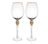 Wzxksoac Juego de 2 Copas de Vino con Borde Dorado de Cristal, Elegantes Copas de Champán Decorativas de Tallo con Diamantes, Copas de Cóctel, Regalos A