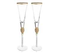Wzxksoac Juego de 2 Copas de Vino con Borde Dorado de Cristal, Elegantes Copas de Champán Decorativas de Tallo con Diamantes, Copas de Cóctel, Regalos B