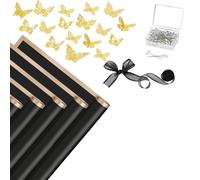 Wzxksoac Juego de 20 Hojas de Papel de Regalo para Ramo de Flores, Papel de Regalo Floral, Suministros de Floristería con 48 Piezas de Mariposas Doradas 3D