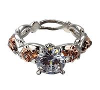 Wzxksoac Juego de Anillo Floral de Compromiso de Boda limado Rosa y aleacion de Dos Tonos de Moda de Mujer Tamano 8