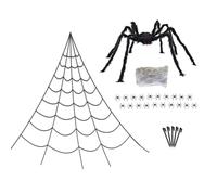 Wzxksoac Juego de Decoración de Telaraña de Halloween: Telaraña Triangular Enorme de 70 cm + Araña Falsa Gigante de 198 Cm, Decoración Aterradora para Jardín y Patio.
