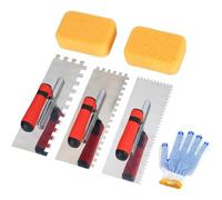 Wzxksoac Juego de Llana Dentada Cuadrada de Acero Inoxidable para Azulejos, con Esponja para Juntas y Guantes de Trabajo, Herramientas de Albañilería para la Instalación de Azulejos.