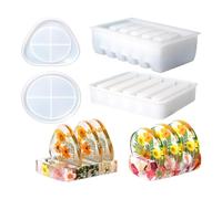Wzxksoac Juego de Moldes para Posavasos de Resina de 4 Piezas, Moldes para Posavasos para Resina Epoxi, Moldes para Posavasos Redondos Triangulares, Posavasos de Resina para Posavasos