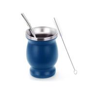 Wzxksoac Juego de Tazas de Té de Acero Inoxidable para Aislada con Pajita, Simple Aislada Azul