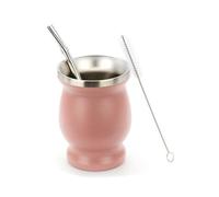 Wzxksoac Juego de Tazas de Té de Acero Inoxidable para Aislada con Pajita, Simple Aislada Rosa