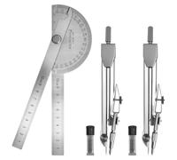 Wzxksoac Juego de Transportador y Compás: Buscador de Ángulos de Acero Inoxidable de 10 cm (3,94 Pulgadas) con 2 Compases Metálicos, Ajustable A 180°.