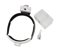 Wzxksoac Lupa de Diadema con 2 Luces Led y 5 Lentes Desmontables 1X, 1.5X, 2X, 2.5X, 3.5X con Cabeza Desgastada con de Aumento Iluminados para Trabajos a Domicilio, de Joyería, Reparación