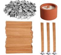 Wzxksoac Mechas de Madera para Hacer Velas, Juego de 100 Mechas de Madera Natural con 100 Soportes de Metal, Ideales para Bricolaje, Decoración del Hogar y Regalos.