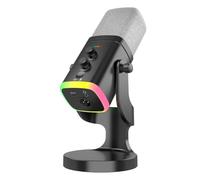 Wzxksoac Micrófono Dinámico USB/XLR RGB para Juegos con Reducción de Ruido, Silenciador y Conector para Auriculares para Videojuegos, Streaming, Podcasts, Color Negro.