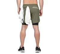 Wzxksoac Pantalones Cortos Casuales 2 en 1 para Hombre Pantalones Deportivos de Secado RáPido Pantalones Cortos de Bolsillo para Gimnasio Culturismo Verde XL