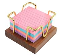 Wzxksoac Portanotas Autoadhesivo de Nogal, Soporte para Bloc de Notas Autoadhesivo para Escritorio, Dispensador de Bloc de Notas de Madera y Alambre Dorado.