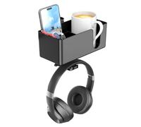 Wzxksoac Portavasos Escritorio 4 en 1 - Soporte para Auriculares con Abrazadera para Debajo Escritorio-Soporte Giratorio para Auriculares y Portavasos Desmontable Bolígrafos, Color Negro