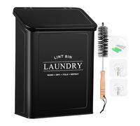 Wzxksoac Recipiente MagnéTico para Pelusas para LavanderíA, Contenedor MetáLico con Tapa y Cepillo, Contenedor de Pelusas de Pared para Secadora, Color Negro.