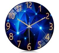 Wzxksoac Reloj de Pared de Cristal de 12 Pulgadas, Funciona con Pilas, Azul, Silencioso, Sin Tictac, Analógico, con Diseño de Galaxia Espacial.