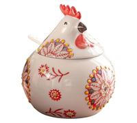 Wzxksoac Salero de Cerámica con Tapa y Cuchara, Tarro Grande de 13 Oz con Forma de Pollo, Soporte para Sal para Mostrador, Café y Dulces, Color Rojo.