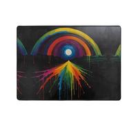 WZYCWB Alfombra con estampado de pintura al óleo de arcoíris negro, 80 x 58 pulgadas, pelo corto suave y esponjoso, adecuada para sala de estar, oficina, mesita de noche, balcón